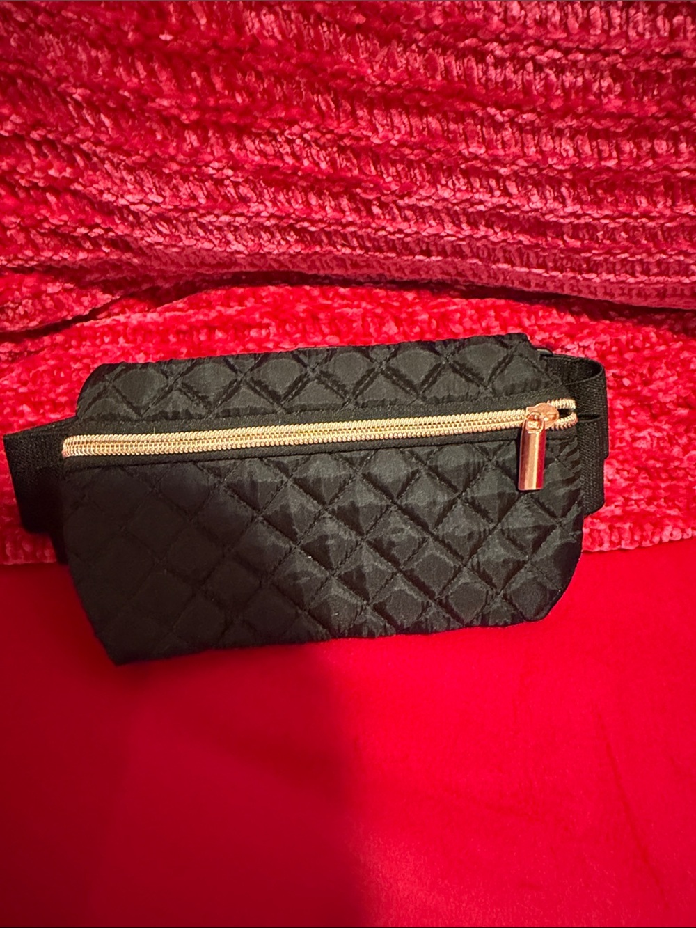 Quilted Black Waist Bag with Gold Zipper